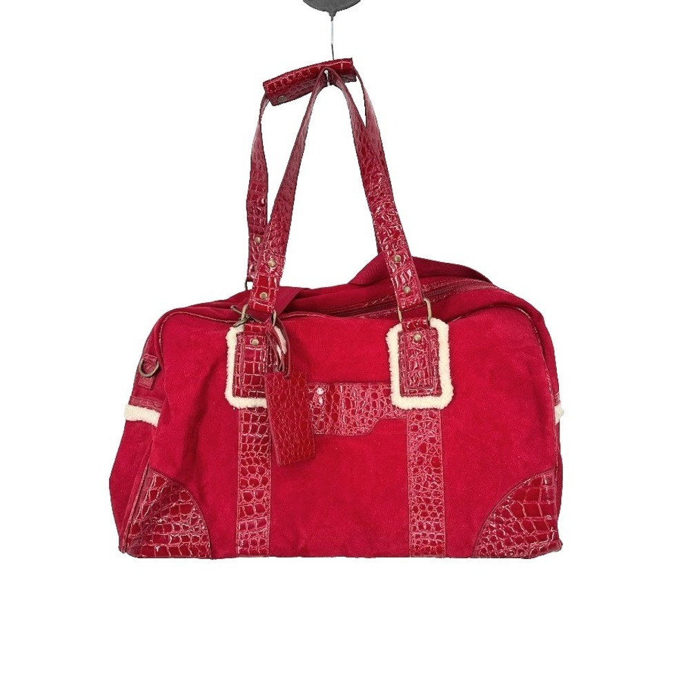 Bath & Body Works Red Faux Suede Croc Embossed Sherpa Trim Weekender Duffel Bag